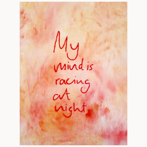 "My mind is racing at night von Meike Legler, Textilkunst mit Wolle und Acrylfarbe, 80x60 cm, verfügbar bei Kunstohneende"