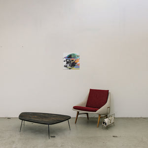 Abstraktes Porträt June Hwajung, Self-Portrait #2, bunte organische Formen (grün, lila, schwarz), Tusche auf koreanischem Papier, Collage, Queer Art