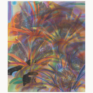 The Garden Where No One Comes #1 von June Hwajung, großes abstraktes Gemälde mit organischen Formen in Orange und Grün, 60x70 cm