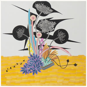 No longer taking root von June Hwajung, großes abstraktes Gemälde 85x85 cm, Aquarell und Tusche auf koreanischem Papier, Thema Entwurzelung