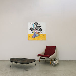 No longer taking root von June Hwajung, großes abstraktes Gemälde 85x85 cm, Aquarell und Tusche auf koreanischem Papier, Thema Entwurzelung