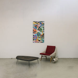 What I felt was darkness #1 von June Hwajung, breites abstraktes Gemälde, Tinte und Aquarell auf koreanischem Papier, 65x125 cm