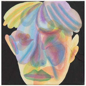 Abstraktes Porträt June Hwajung, Self-Portrait #1, bunte organische Formen (grün, lila, schwarz), Tusche auf koreanischem Papier, Collage, Queer Art